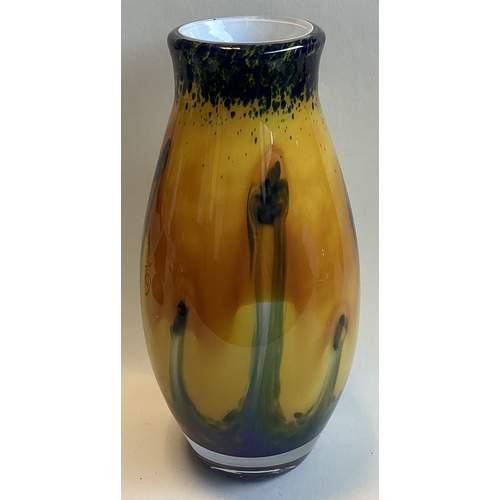 596 - A yellow, blue and green French glass vase by Pascal Guemic of Monpazier. Inscribed to base. Approx.... 