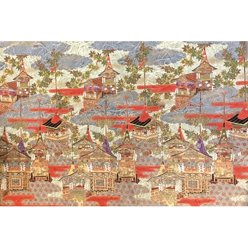 205A - A brightly coloured and gilded Japanese painting on Washi. Approx. 98 cms x 65 cms. Est. £30 - £50.