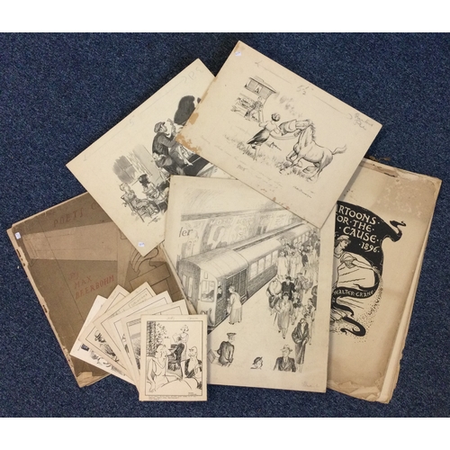 429B - A collection of cartoon sketches and prints including drawings by Harry O Connor, Peter Fraser, Max ... 