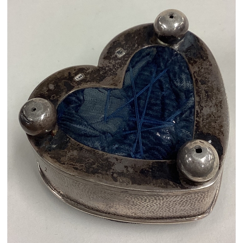 156 - A 19th Century Chinese export silver heart shaped pin cushion on ball feet. By Luen Wo. Approx. 77 g... 