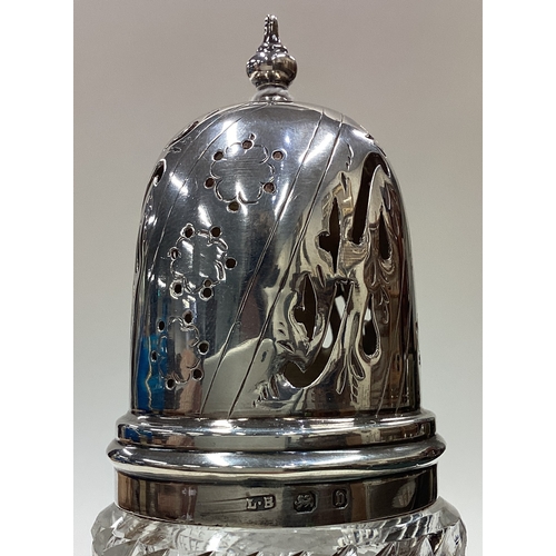 177 - A good silver and hobnail cut-glass caster. Birmingham. Est. £20 - £30.