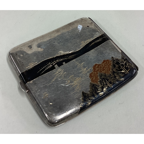 201 - A Japanese Sterling silver and Niello cigarette case. Approx. 76 grams. Est. £60 - £80.