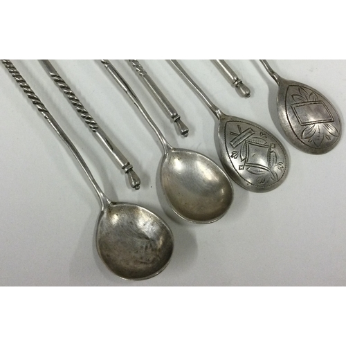 283 - A set of six 19th Century Russian silver spoons. Approx. 87 grams. Est. £60 - £80.