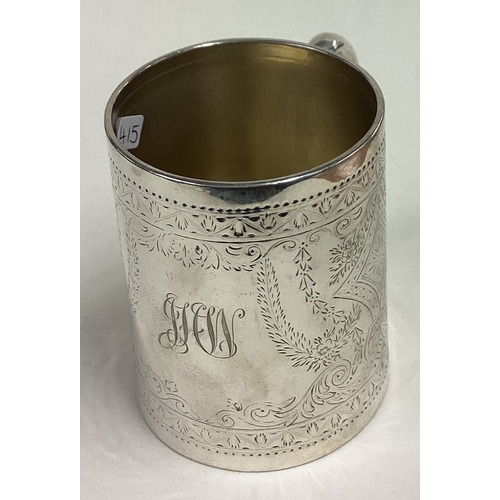 415 - A Victorian silver christening mug with engraved decoration. London 1880. Approx. 152 grams. Est. £1... 