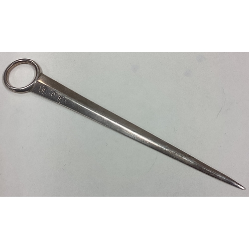 615 - EXETER: A small tapering silver meat skewer. Approx. 27 grams. Est. £50 - £60.