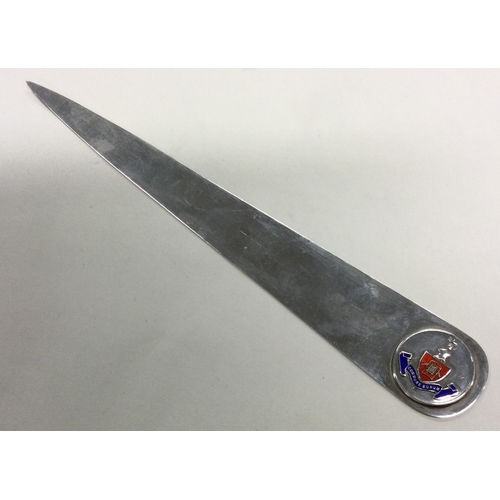 621 - A large silver and enamelled letter opener. Birmingham 1937. Approx. 47 grams. Est. £80 - £120.