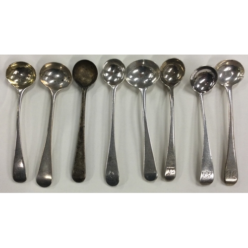 677 - A group of eight silver OE pattern salt spoons. Various dates and makers. Approx. 78 grams. Est. £30... 