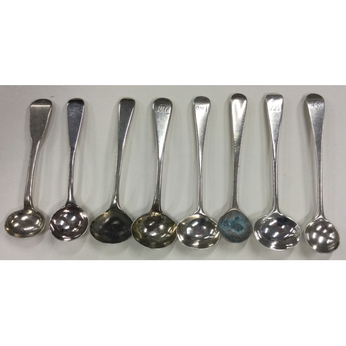 680 - A group of eight silver OE pattern salt spoons. Various dates and makers. Approx. 76 grams. Est. £30... 