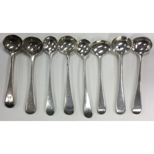 684 - A group of eight silver OE pattern salt spoons. Various dates and makers. Approx. 95 grams. Est. £30... 