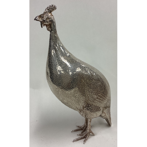 685 - PATRICK MAVROS: A rare suite of three silver guinea fowl sculptures of textured design. Fully hallma... 