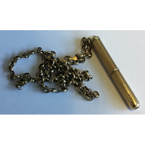 701 - A small gold toothpick on fine link chain. Approx. 8 grams. Est. £150 - £200.