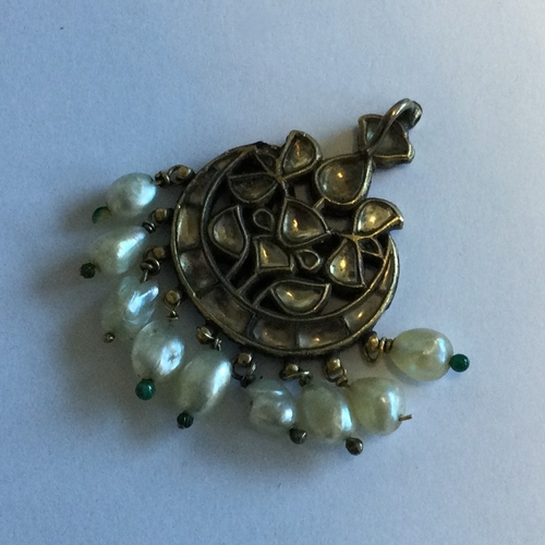 710 - A good Continental enamelled pendant with loop top and pearl tassel drops. Approx. 13 grams. Est. £8... 