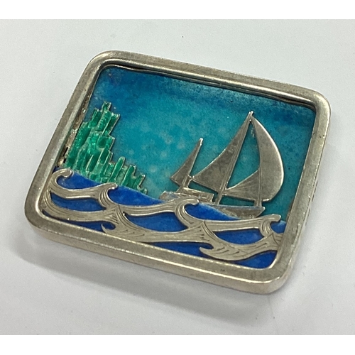 1 - A stylish enamelled silver plaque depicting a boat in sail. London. By APH. Approx. 49 grams. Est. £... 