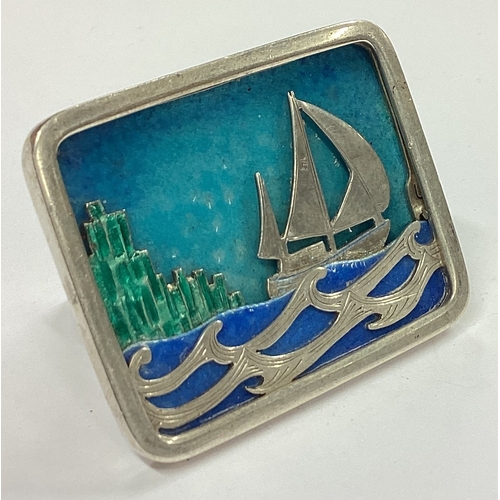 1 - A stylish enamelled silver plaque depicting a boat in sail. London. By APH. Approx. 49 grams. Est. £... 