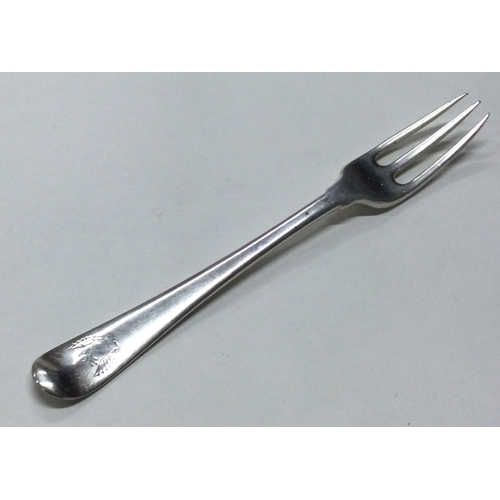 103 - A Scottish Provincial silver three prong fork. Maker's mark struck thrice. Approx. 31 grams. Est. £2... 