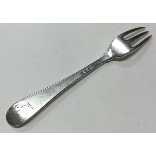 103 - A Scottish Provincial silver three prong fork. Maker's mark struck thrice. Approx. 31 grams. Est. £2... 