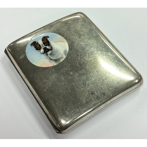 172 - A heavy 800 Standard silver cigarette case attractively enamelled with a dog. Approx. 124 grams. Est... 