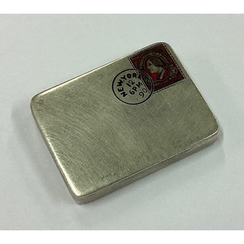 195 - A rare novelty American silver and enamelled stamp case. Marked Sterling. Approx. 12 grams. Est. £20... 