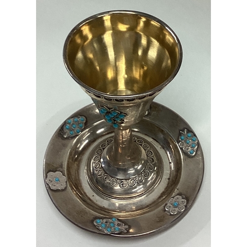 237 - A Judaica silver goblet on stand set with blue stones. Marked Sterling. Approx. 85 grams. Est. £100 ... 