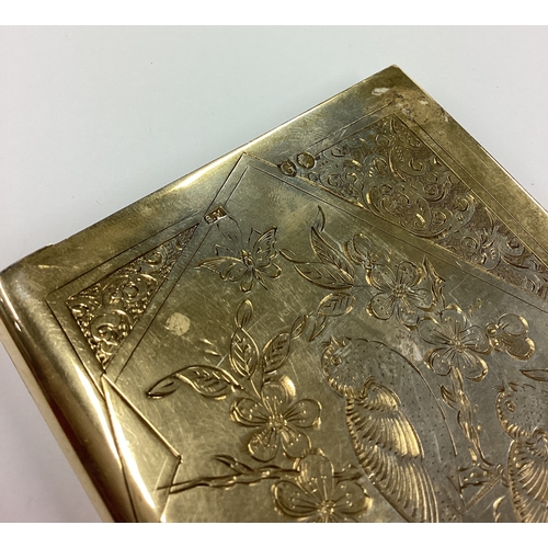 275 - An Aesthetic Movement Victorian silver card holder engraved with birds. London 1882. By Sampson Mord... 