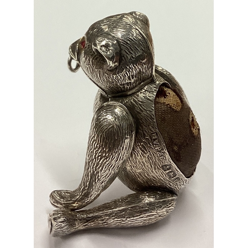 321 - A large novelty silver pin cushion in the form of an articulated bear. Birmingham 1904. By MVP & Co.... 