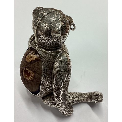 321 - A large novelty silver pin cushion in the form of an articulated bear. Birmingham 1904. By MVP & Co.... 