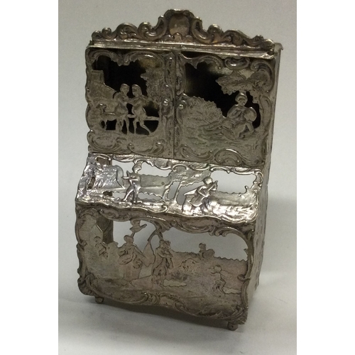 352 - A 19th Century Dutch silver toy cupboard with hinged cover. Marked to base. Approx. 67 grams. Est. £... 