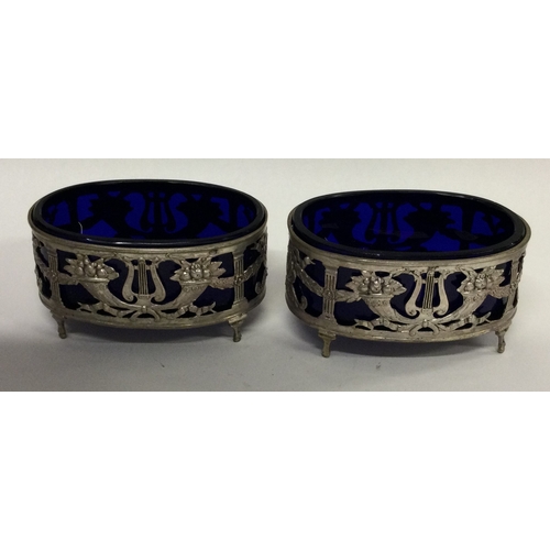 373 - A pair of 19th Century Continental silver salts with pierced decoration and BGL. Maker's mark to bas... 