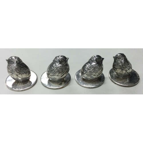 430 - CHESTER: A fine set of four silver menu holders in the form of chicks. 1906. By Sampson Mordan. Appr... 