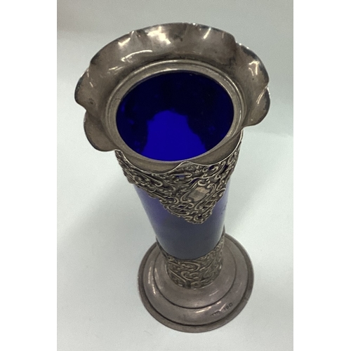 440 - A good Bristol blue tapering silver mounted spill vase. Sheffield. Approx. 400 grams of gross weight... 