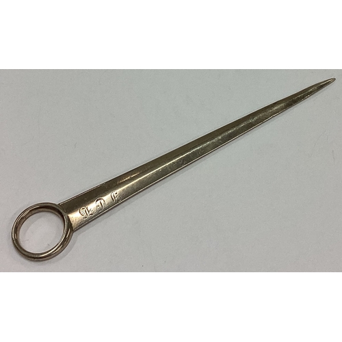 443 - EXETER: An unusual tapering silver game skewer. By JH. Approx. 16 cms long. Approx. 26 grams. Est. £... 