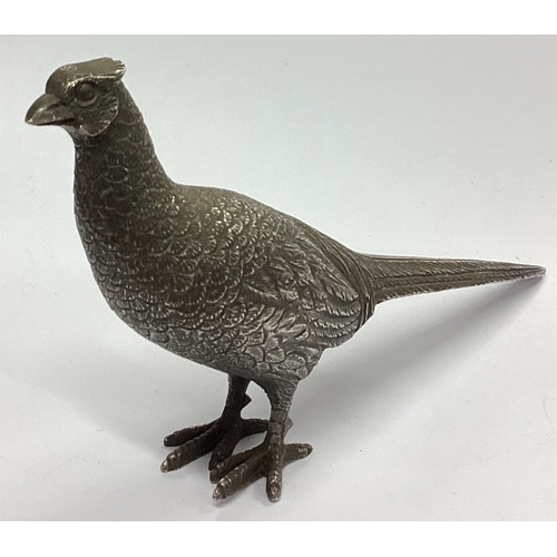 65 - A E JONES: A heavy cast silver figure of a pheasant with textured body. Birmingham. Approx. 156 gram... 