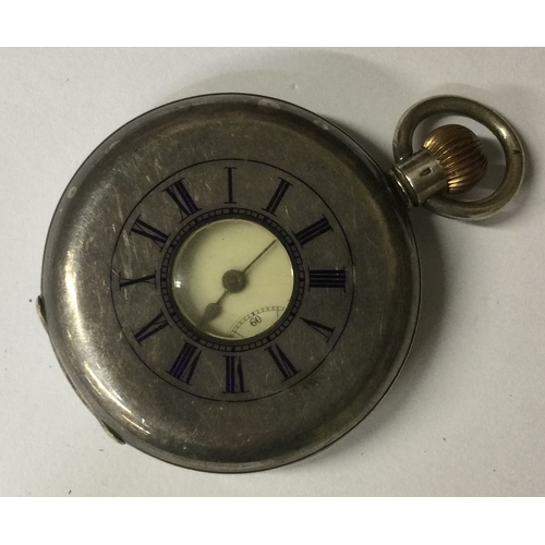 949 - OMEGA: A gent's silver Half Hunter pocket watch with white enamelled dial. Est. £150 - £200.