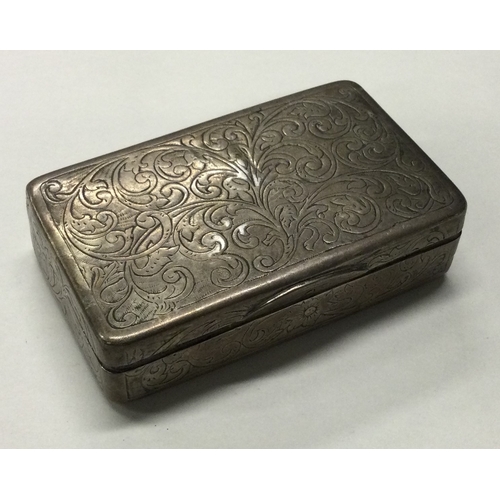 95 - A 19th Century silver hinged snuff box with engraved decoration. Approx. 82 grams. Est. £80 - £120.