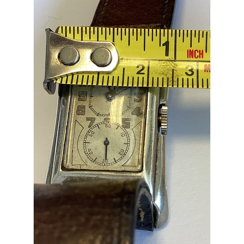 960 - ROLEX PRINCE: A good rectangular wristwatch with silvered dial on leather strap. Numbered to reverse... 