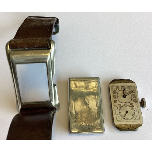 960 - ROLEX PRINCE: A good rectangular wristwatch with silvered dial on leather strap. Numbered to reverse... 