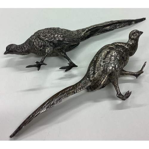 147 - A fine pair of textured silver figures of pheasants. Birmingham 1991. By A E Jones. Approx. 293 gram... 