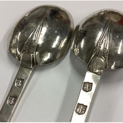 170 - EXETER: An oversized pair of 17th Century silver trefid spoons. Dated 1696 and 1698. By Thomas Salte... 