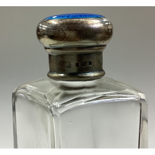 18 - A silver and blue enamelled flask with screw-top cover. Birmingham. Est. £60 - £80.