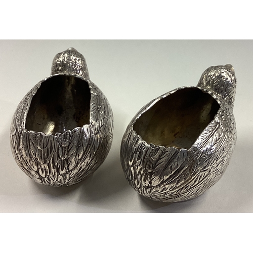 180 - A pair of novelty silver sauceboats in the form of chicks. Marked to bases. Approx. 225 grams. Est. ... 