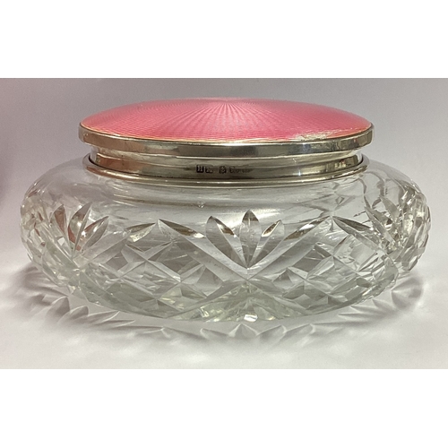 182 - A large silver, pink enamelled and glass jewellery box with lift-off cover. Birmingham. Est. £40 - £... 