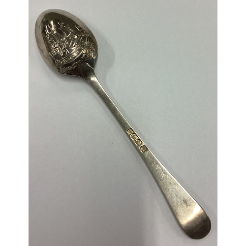 190 - A silver picture back spoon decorated with yacht scene in the Georgian style. Sheffield 1902. Approx... 