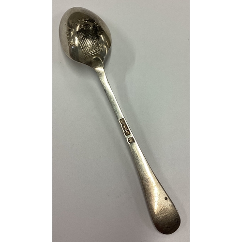 192 - A silver picture back spoon decorated with bird flying out of cage in the Georgian style. Sheffield ... 