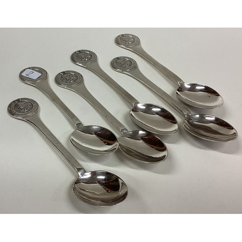 2 - A heavy set of six silver lace back teaspoons. London. By GJ&DF. Approx. 100 grams. Est. £30 - £50.