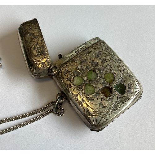 347 - CHESTER: A silver vesta case decorated with green stones. 1906. Approx. 28 grams. Est. £100 - £150.