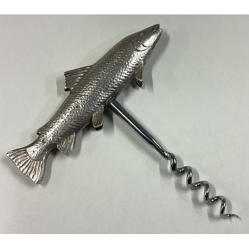 35 - A rare novelty silver corkscrew in the form of a fish. Birmingham 1957. By JBC. Approx. 65 grams. Es... 