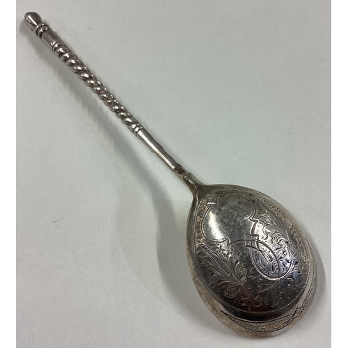 39 - A heavy Russian silver spoon with engraved decoration. Marked 1888. Approx. 41 grams. Est. £60 - £80... 