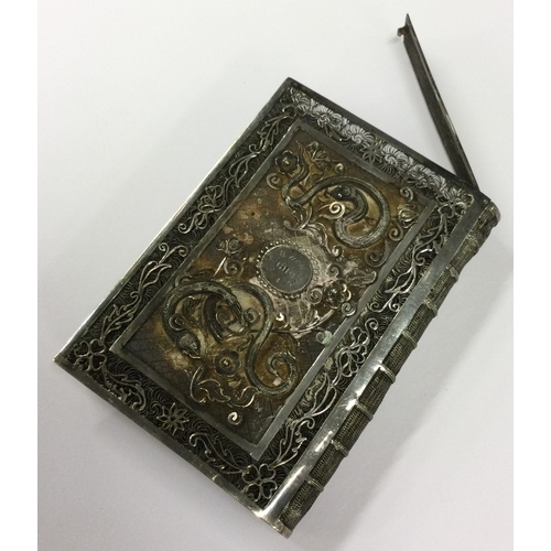 394 - A rare Chinese export silver card case with hinged cover and pierced decoration in the form of a boo... 