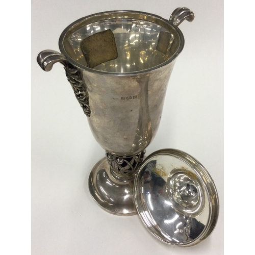 405 - A rare Art Nouveau silver trophy with pierced foot. Birmingham 1928. Approx. 322 grams. Est. £300 - ... 