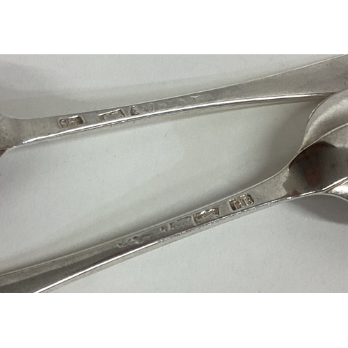 44 - EXETER: A pair of Georgian silver OE pattern spoons. By RB. Approx. 110 grams. Est. £50 - £80.